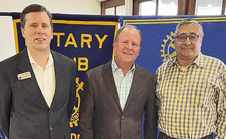 Rotarian with the Program Joe Henry introduced the Executive Vice-President of Liviniti Pharmaceutics Steven T. Boyd at the February 13 Rotary luncheon. Boyd shared information on the many services provided to clients with an emphasis on employers and their employees. From left are Henry, Boyd, and Rotary President Joe Sers.