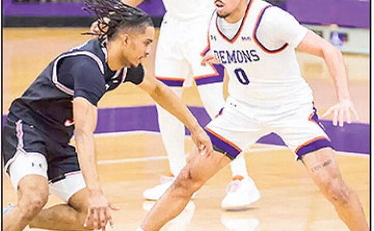 Izzy Miles (pictured) led the Northwestern State men’s basketball team in scoring, finishing with 17 points, but the Demons fell to Lamar in their home opener in conference play, Monday night, 76-61. Photo by Chris Reich, NSU Photographic Services