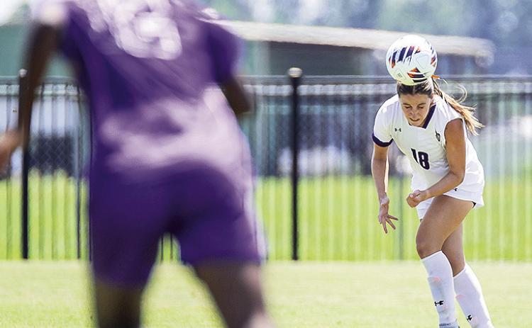 Emily Mougia tied for the game high with three shot attempts, but Northwestern State could not find the back of the net in a 1-0 loss to Houston Christian. Photo by Chris Reich, NSU Photographic Services