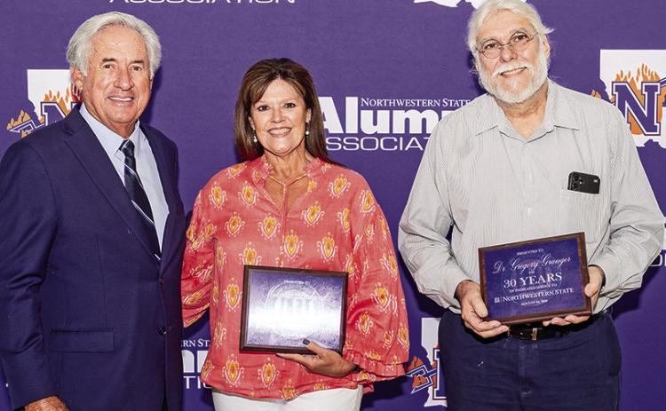 NSU recognized employees with 30 years of service. From left are President James Genovese, Melanie Bedgood and Dr. Greg Granger.