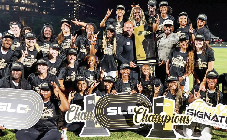 Northwestern State’s women have now won the last four championships award, including two straight outdoor crowns, after a dominant showing at the SLC Championships Photo by Southland Conference