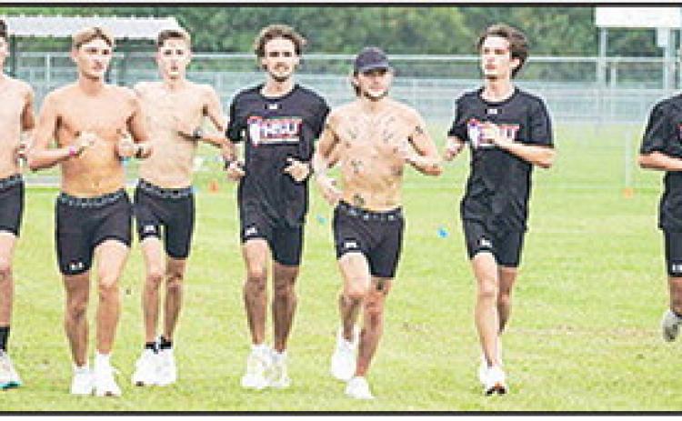 Members of the NSU men’s cross country team during their first meet of the season Friday in Lake Charles from left are Selton Sanders, Drew Kent, Kaden Elliot, John Klein, Korbin Shumate, Mason Bayne and Owen Rue.