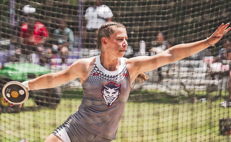 Thrower Eliska Zahradnickova (pictured) is making her debut at the NCAA East First Round as a senior in the discus, as her and the Lady Demons aim to make it to nationals in Oregon, starting at regionals, which begin Thursday at the University of Kentucky.