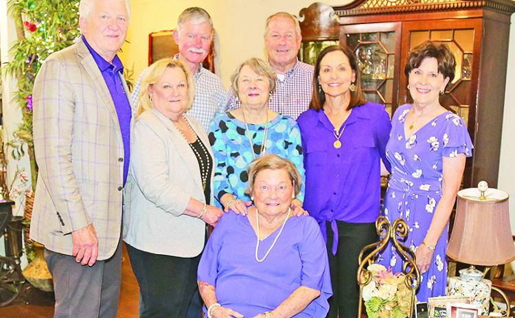The Pierson family gathered to celebrate the 98th birthday of Mrs. Margie Pierson, seated, and surprised her by announcing the Joe and Margaret Pierson Family Scholarship. Standing from left are Coach Mike McConathy representing the NSU Foundation, Susan Pierson Berndt, Barry Berndt, Ruth Pierson Cleland, Joe Pierson Jr., Pat Pierson and Lynn Pierson.