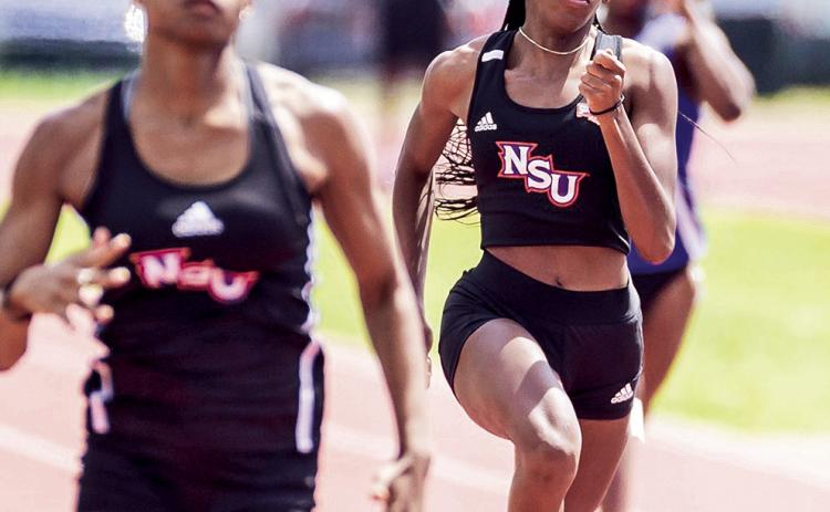 Sanaria Butler and the rest of the Northwestern State women's 4x400 relay team broke the Southland Conference record on a first-place finish at the Texas Relays. Photo by Chris Reich, NSU Photographic Services