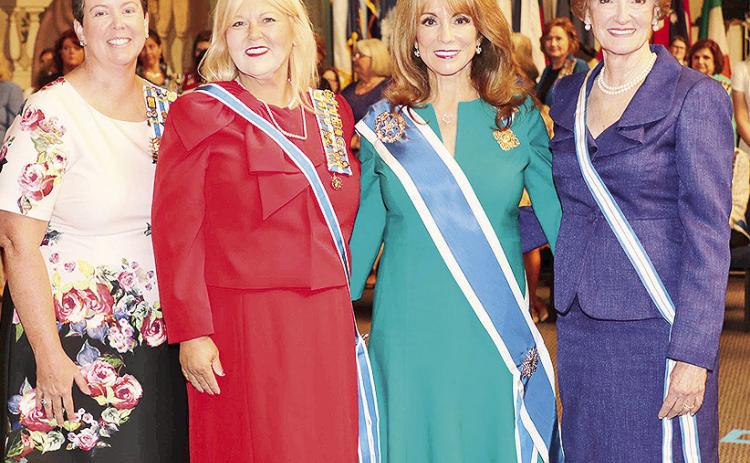 The Louisiana Society of the National Society Daughters of the American Revolution installed officers. From left are Sarah Brooks, Louisiana 1st Vice Regent; Katie Collins, Louisiana State Regent; Pamela Wright, President General; and Cheryl Gott, outgoing Louisiana State Regent.