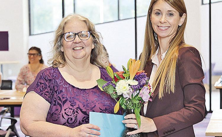 Dr. Linda Nichols, left, was honored with a retirement celebration in thanks for her years of service to Northwestern State University and longstanding contributions to the Leesville/Fort Polk campus. At left is Dr. Aimee Badeaux, dean of NSU’s College of Nursing and School of Allied Health.