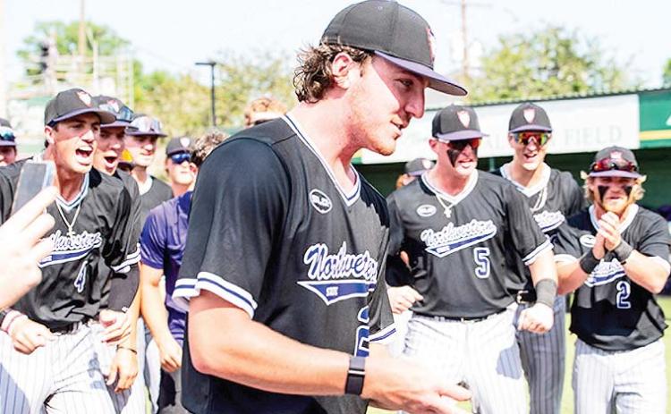 Corbin Talley celebrates after the Demons’ win against Southeastern Louisiana on Saturday. Photo by Southland Conference