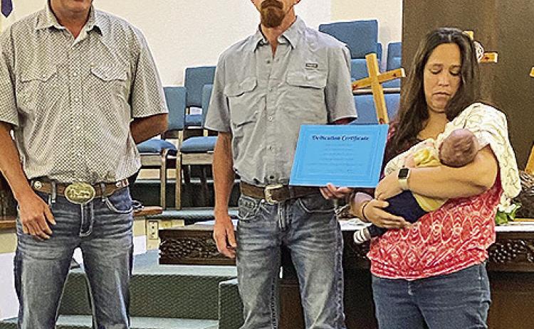 Bro. Wayne Salley presented Certificate of Dedication for Levi Eugene Ammons, to his parents William and Emily Ammons, Aug. 11.