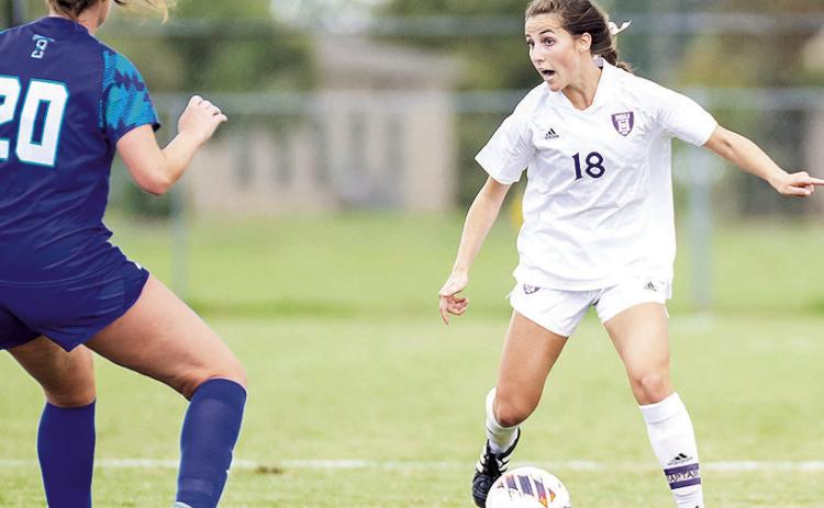 Emily Mougia, one of the three team captains and only two-time captain on the team, aims to build on what was a strong end to the 2023 season as the soccer team reported to camp Monday. Photo by Chris Reich, NSU Photographic Services