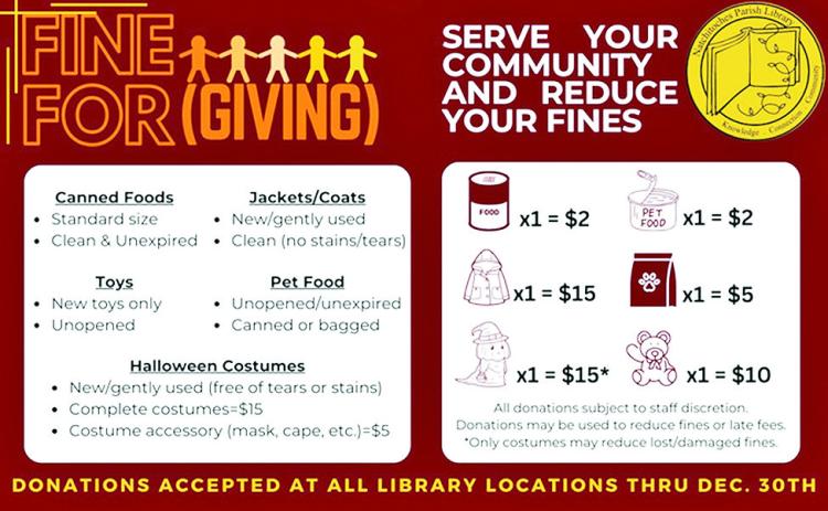 Library offers ‘Fine for Giving’
