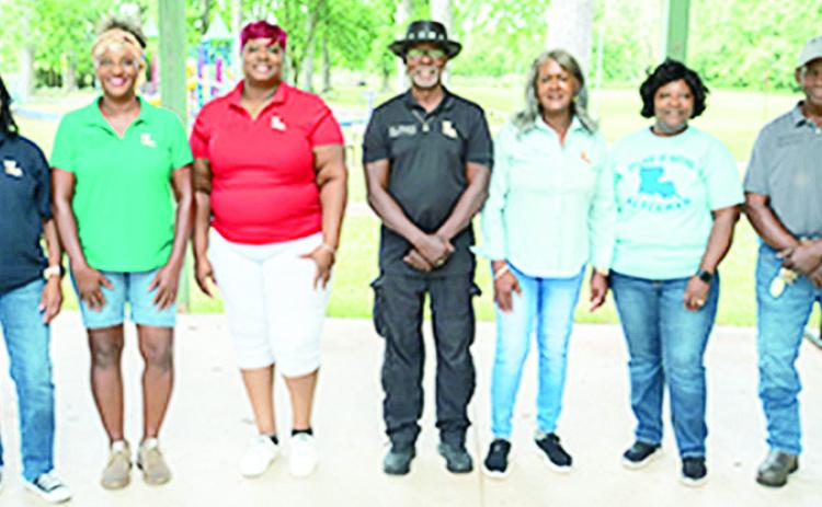 Village of Natchez Juneteenth committee members are, from left, Dianne Brown, Emma Byrd, Pamela Harvey, W.L. Howard, Mayor Patsy Ward Hoover, Alderman Shelia Johnson and Meryland Robinson Jr. Not pictured are Mr and Mrs Kris Hall Henderson Howard and Dr. Gloria Smith Gandy.