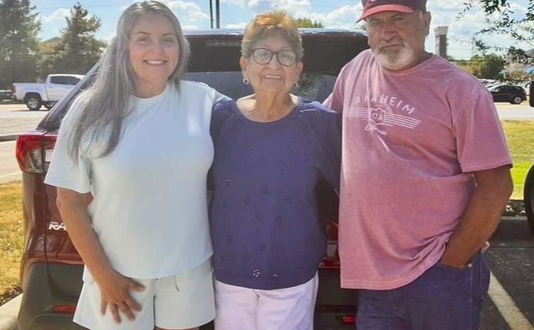 Peggy’s Cochran’s daughter, Sandi Haywood, and her son, Kevin Roy after the birthday dinner at Longhorn Steak House Saturday.