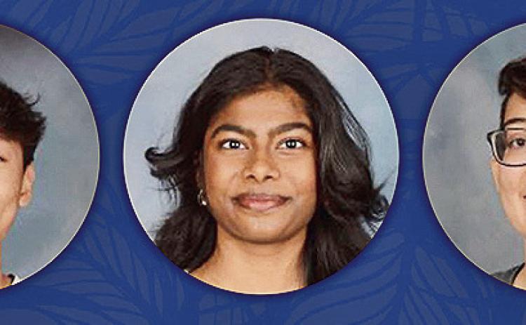 Three students from Louisiana School for Math, Science and the Arts were named among 16,000 National Merit Scholarship Semifinalists. From left are Bryan Chen, Anika Chegrireddy and Roz Hubbell.