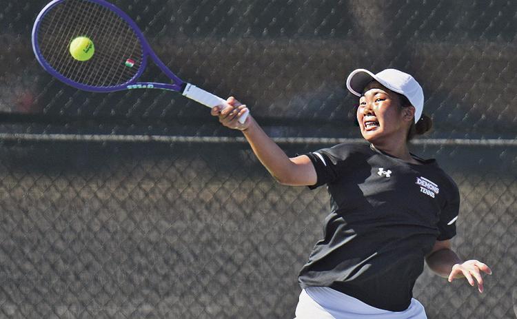 Nico Tagami won her second singles match of the weekend at the Rice Invitational on Sunday. Photo by Gary Hardamon/NSU Photographic Services
