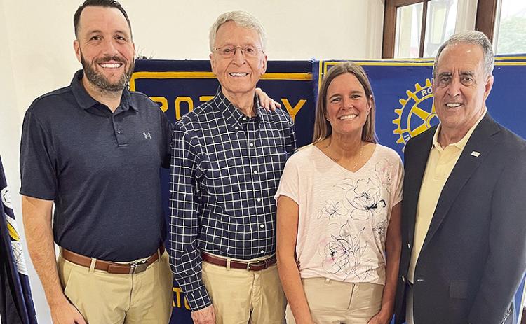 Judge Rick Harrington and Rotary members welcomed from Nova Vital Recovery Center Marketer Jennifer Ferguson and Ruston Assistant Administrator Brooks Davis to the June 9 Rotary meeting at Merci Beaucoup. The mission of the Recovery Center is to restore faith and promise to every individual who needs it. Pictured are Davis, Harrington. Ferguson, and Rotary President Louie Bernard (Photo by Dr. Ron McBride.