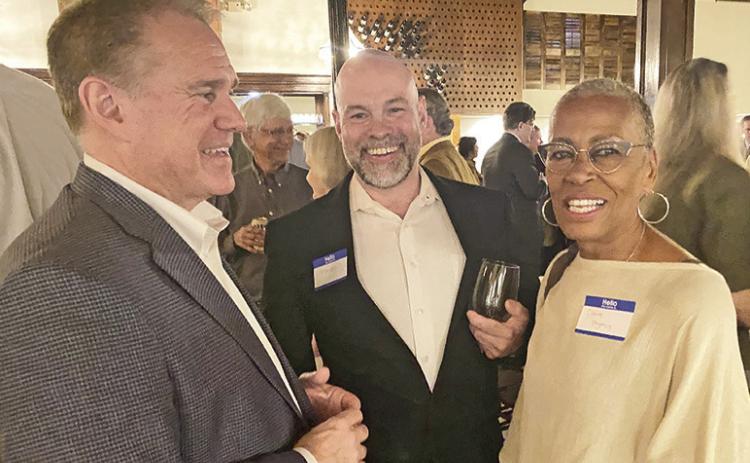 Scores of residents welcomed District 31 Senator Alan Seabaugh Thursday night during a reception in historic downtown. The Senator talked briefly about the tough on crime legislature recently passed, and his commitment to all law-abiding citizens. Sen. Seabaugh also caommented Natchitoches citizens were important to him. Pictured from the left are Seabaugh, and Orhan McMillan and Claire Prymas from the Ben Johnson Education Center.