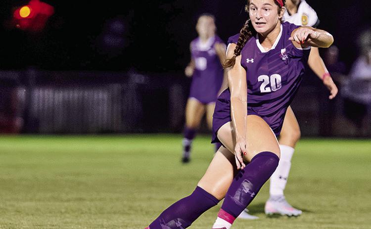 Emily Senatore scored twice, including a game winner in the 84th minute, lifted Northwestern State to a big Southland Conference 2-1 win over Southeastern Louisiana on Thursday evening at the Demon Soccer Complex. Photo by C hris Reich, NSU Photographic Services