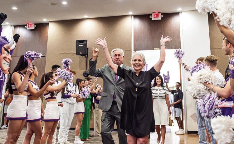 NSU President James T. Genovese and his wife Martha received an enthusiastic welcome from NSU students as they were introduced to the Natchitoches/NSU community during a press conference and reception July 23. President Genovese will assume office Aug. 5 as the university begins its 140th academic year.