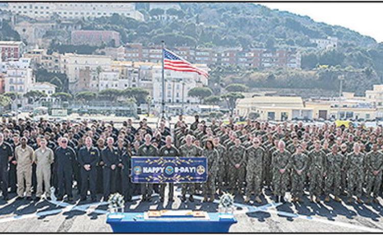U.S Navy’s. 6th Fleet held a joint celebration of its 75th anniversary and the Navy’s 250th birthday onboard its flagship, the Blue Ridge-Class Command and Control ship USS Mount Whitney stationed in Italy. The U.S. Navy includes nearly 300 ships and thousands of aircraft. On any given day, 100 ships and submarines are deployed overseas or sailing across oceans far and near as the world’s most advanced naval aircraft patrol the skies above.