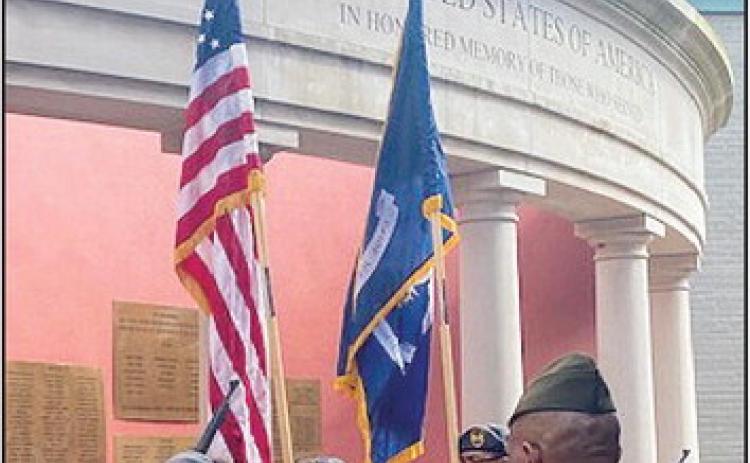 Natchitoches Central Army JROTC posted the colors at the Memorial Day Ceremony at the Nachitoches Parish Veterans and Memorial Park Monday.