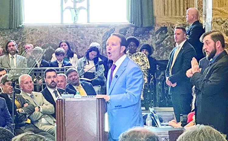 Gov. Jeff Landry opened the spring legislative session by calling for lower auto insurance rates. Photo credit: Quinn Marceaux/ LSU Manship School News Service