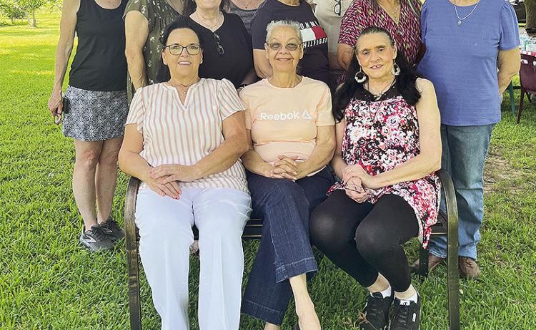 Cloutierville High Class of 1972 Southern Sisters had a picnic at the home of Janie LaCour on May 16. On front row, from left, are Romaine McDaniel, Audrey Dunn and Beverly Metoyer. On back row are Barbara Gunn, Donna Garsee, Debbie Rachal, Lu Basco, Judy Rachal, Shelia Byonne, Janie LaCour and Becki Rachal.