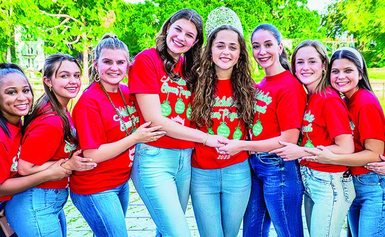 The Belles and Miss Merry Christmas are, from left, Megan Helaire, Taylor Eubanks, Johanna Smith, Lora Cole, Victoria Wiggins, Emerson Cain, Elliana Van Sickle, Alyssa Robertson and Molly Coleman.