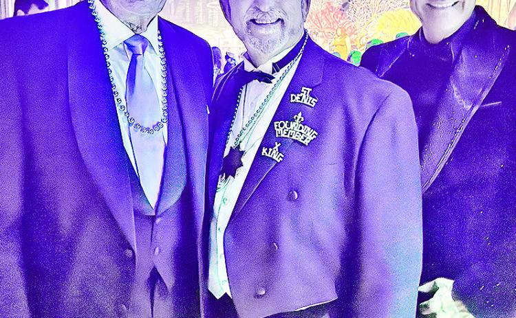 Bennie Barron and Danny Seymour, were among founders of the Mystic Krewe de St. Denis and welcomed stylist Harlan Harvey to the Mardi Gras Ball Feb. 2 at the Natchitoches Events Center. Scott Godfrey and his daughter, Gabby, reigned as king and queen of the event with the theme Fins and Fantasies.