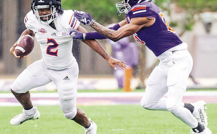 Kennieth Lacy and Zay Davis combined to run for 49 yards, but the defense continued its strong season, surrendering just three points to the offense and nearly scoring points of its own. Photo by Chris Reich, NSU Photographic Services
