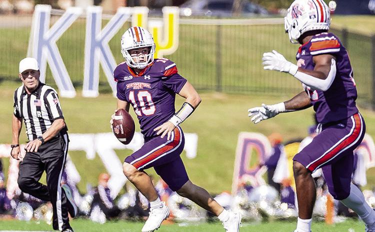 Abram Johnston (10) threw for 301 yards in his first career start. Photo by: Chris Reich/NSU Photographic Services