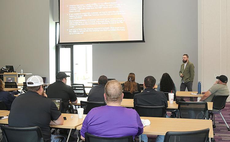 Agent Austin Porter of the Montana Department of Justice and an instructor with Yellowstone Narcotics led the ‘Technology in Today’s Investigations’ seminar at NSU May 11-12. Law enforcement from six parishes in Louisiana participated.