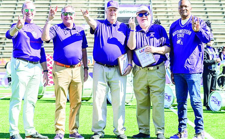 Northwestern State University’s Dear School of Creative and Performing Arts honored long-time faculty members Richard Rose and Tony Smith as this year’s inductees into the CAPA Hall of Fame. The two were recognized during Homecoming festivities Nov. 4. From left are Provost and Vice President for Academic Affairs Dr. Greg Handel, Scott Burrell, director of the School of Creative and Performing Arts; Rose, Smith and NSU President Dr. Marcus Jones.