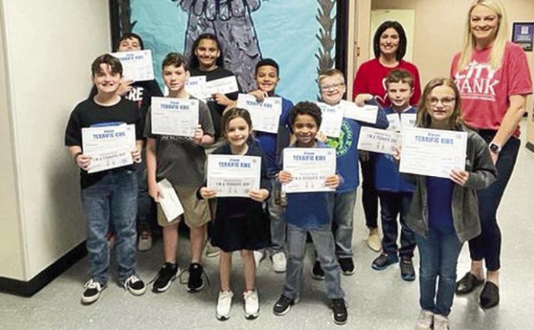 Kiwanis Terrific Kids for January at NSU E-Lab are, front row from left, Alice Stewart, Tripp Jones and McKinnley Church. On second row are Easton Ables, Emmitt Maggio, Karter Braxton, Eliana Fultz, Jett Mathews, Patrick Lemoine and Jaxson LaCaze. Not pictured are Jane Foshee and Tinley Roberts.
