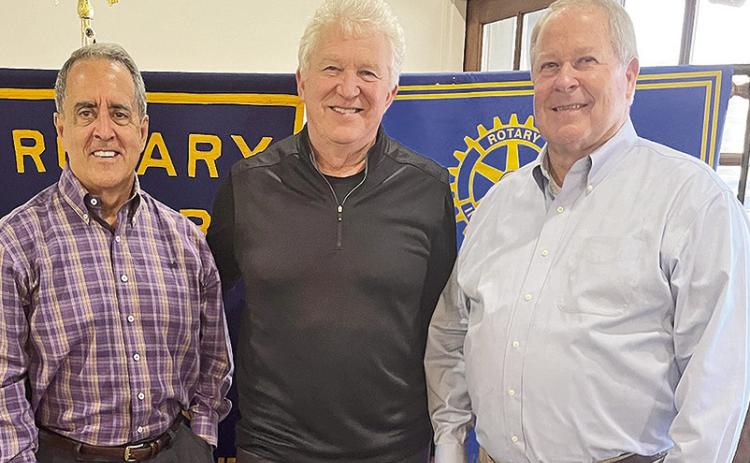Rotarian with the Program Joe Pierson introduced the Assistant to the Northwestern State University (NSU) President Mike McConathy at the Nov. 12 luncheon. McConathy shared information about his new role at NSU. From left left are President-Elect Louie Bernard, McConathy and Pierson.