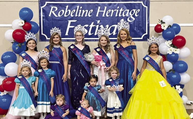 Robeline Heritage Festival Queens were recently selected. They are,sitting, Baby Miss: Paige Gloria Malone and T’Nincy Miss: Blair Mothershed. On second row are Teeny Miss: Hallie Jane Kiyanski,Toddler Miss: Livi Kate Dillard, Tiny Miss: Rynlee Grace Brady, Little Miss: Tynslee Ann Ezernack and Petite Miss: Adalynn Shire. On third row are , Deb Miss: Emma Kojis, Junior Miss: Vivian Leigh Campbell, Teen Miss: Karleigh Robinson, Miss: KenLee Ray Pinckard and Ms.: Alyssa Ramstad.