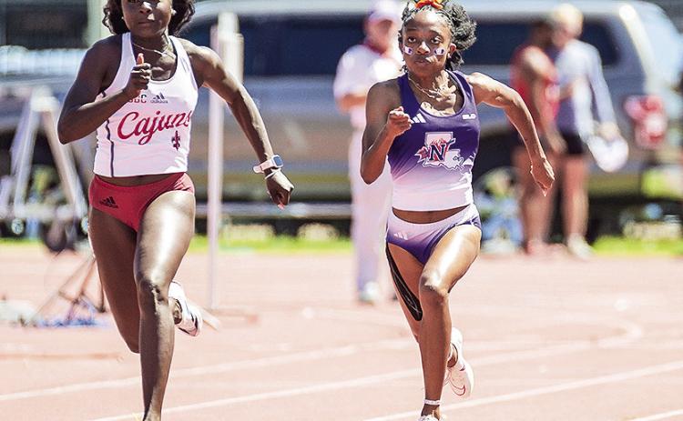 Samari Finney ran a season-best 24.43 in the 200-meter dash, one of the many tremendous days for Northwestern State in the sprints Friday at the Pelican Relays. Photo by Chris Reich, NSU Photographic Services