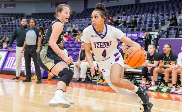 Karmelah Dean celebrated her birthday in grand style, dropping in 27 points to lead Northwestern State to a 75-39 exhibition victory over Champion Christian. Photo by Chris Reich, NSU Photographic Services
