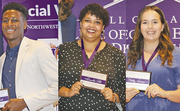 NSU’s Department of Social Work recognized outstanding students during the spring awards convocation. From left are Tashon Adams, Coree Nash, Cassandra Hill, Shelby Lemoine and Michael Tyler.