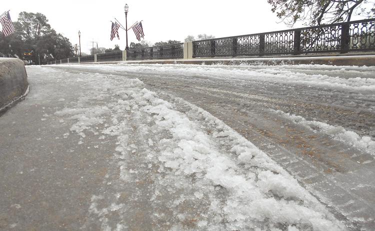 Winter Storm Fern brought frigid temperatures, sleet, ice and power outages to Natchitoches Parish. Pictured is the Church St. Bridge in the City of Natchitoches Sunday morning. While Natchitoches is officially above the freezing point during the afternoon, below freezing temperatures continue overnight. And, more artic air is on the way. Photo courtesy of Wiley Butler