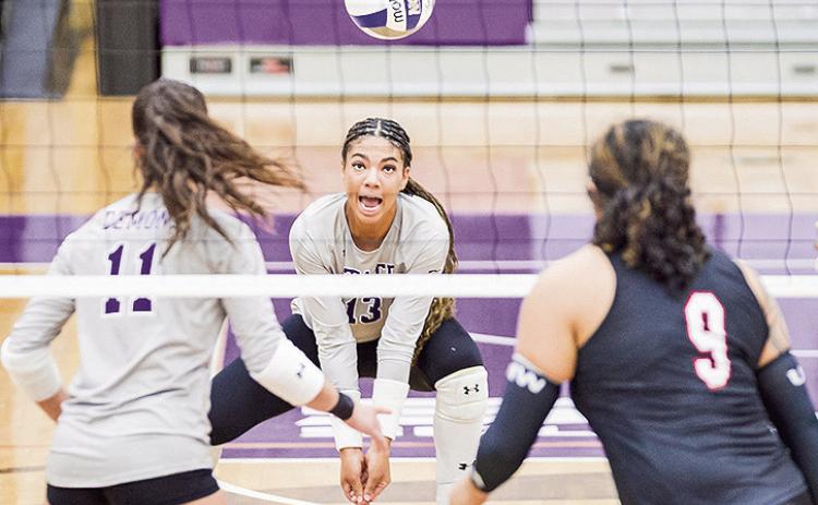 Northwestern State’s Makenna Tyron goes for the kill.