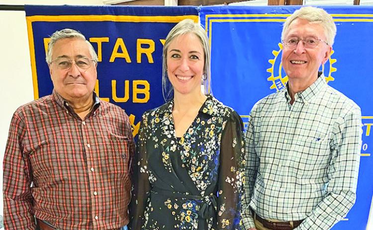 Rotarian with the Program Rick Harrington introduced the president and CEO of the Natchitoches Chamber of Commerce and executive director of the Natchitoches Economic Development Alliance Laura Lyles at the May 14 Rotary luncheon. Lyles gave a comprehensive overview of the new developments in Natchitoches. From left are President Joe Sers, Lyles and Harrington.