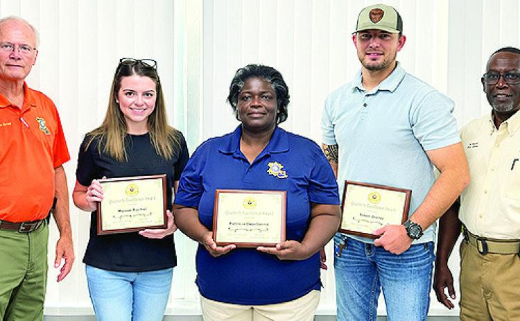 From left are Sheriff Stuart Wright, Dep. Communications Specialist Mason Rachal, Dep. Patricia Dearborne, Dep. Cpl. Sloan Dieter and Chief Dep. Darrel Winder
