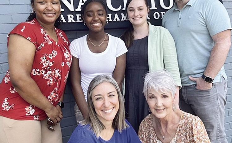 The Natchitoches Area Chamber of Commerce staff is growing, thanks to the support of the community. On front row from left are are President/CEO Laura Lyles and Office Administrator Marilyn Mullikan. On back row are Director of Economic and Community Development Brittany McCoy, Communication and Events NSU Intern Aleshianna Cassey, Coordinator of Communication and Events Morgan Green, and Director of Programs and Events Dustin Dauzat.