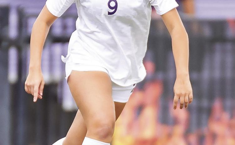 Emily Gundin has three assists on the year, the most on the team, as she helps lead Northwestern State into its final regular season game of the season at Nicholls. Photo by Chris Reich, NSU Photographic Services