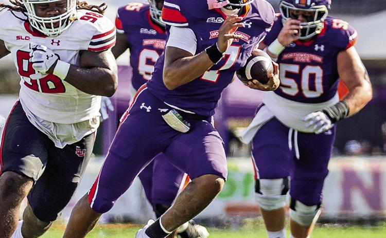 Kareame Cotton Jr. breaks free for a 21-yard run against Lamar on Saturday. Photo by Chris Reich/NSU Photographic Services