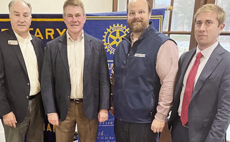 Rotarian Mike Newton welcomed and introduced Roy O. Martin III, CEO &amp; CIO of MARTCO, who announced his retirement at the end of December 2025. He shared the changes in leadership for 2026. In addition, he presented the focus of the company along with present and future goals. “We appreciate his support of the Natchitoches community as a third generation Martin, Newton said. From left are Newton, Martin, Josh Manuel and Drake Owens.