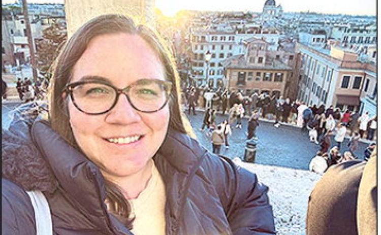 Dr. Nicole Lobdell snapped a selfie on top of Rome’s famed Spanish Steps at sunset. Lobdell gave a talk on Mary Shelley at the Keats-Shelley House Museum located at the foot of the Spanish Steps.