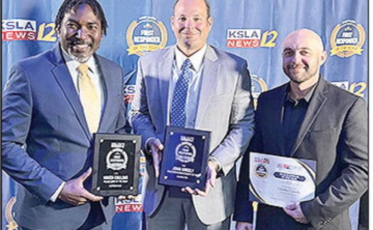 Natchitoches Police Chief Nikeo Collins, Sgt. John Greely and Det. Charles Cassels win honors at the KSLA SWEPCO First Responders Banquet in Shreveport.