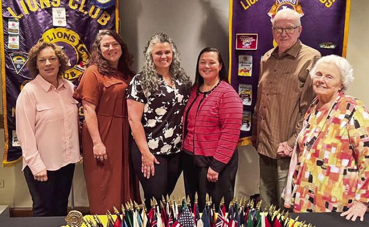 One of the highlights of the Lions Club recognition banquet was welcoming three new Lions. From left are Lion Michelle Waskom, new member Anda Andrews, Lion Sarah Giannone, new member Shannon Frame, Lion Sonny Evans and new member and Evelyn Evans.